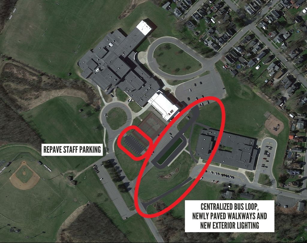 aerial view of schools and new repavement designs