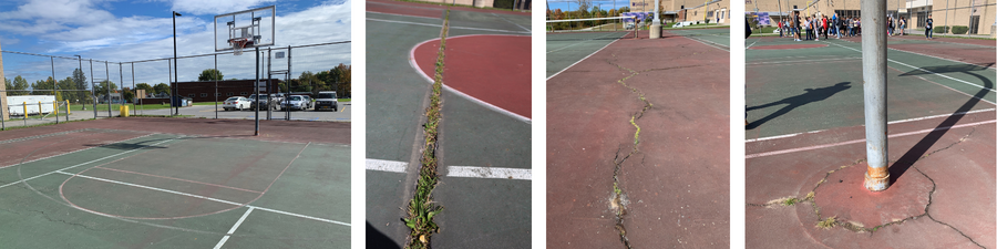 Jr-Sr High School basketball court over year damages outsid