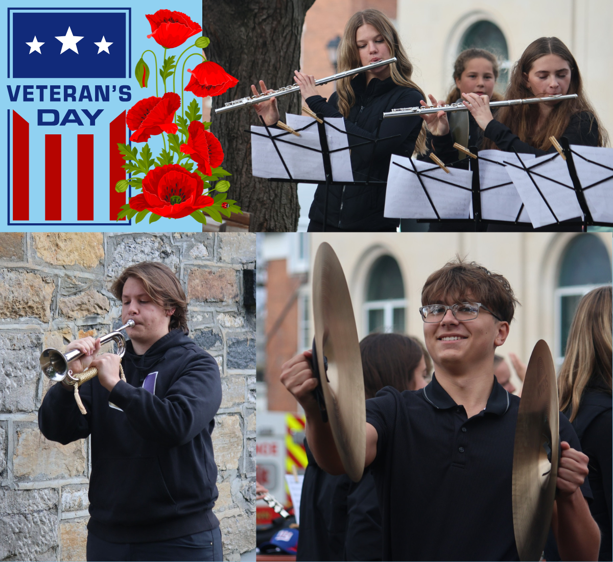 student musicians play instruments for a veterans day ceremony